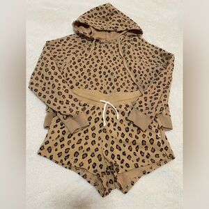Leopard/cheetah Shorts and hoodie set